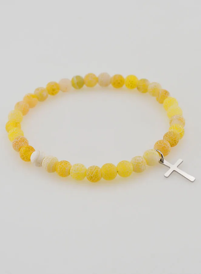 Religiöses Armband mit Kreuz und Achat – Gelb (pic 3)