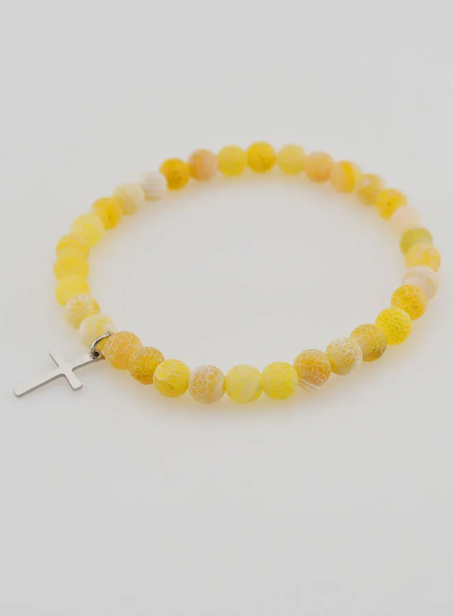 Religiöses Armband mit Kreuz und Achat – Gelb (pic 4)