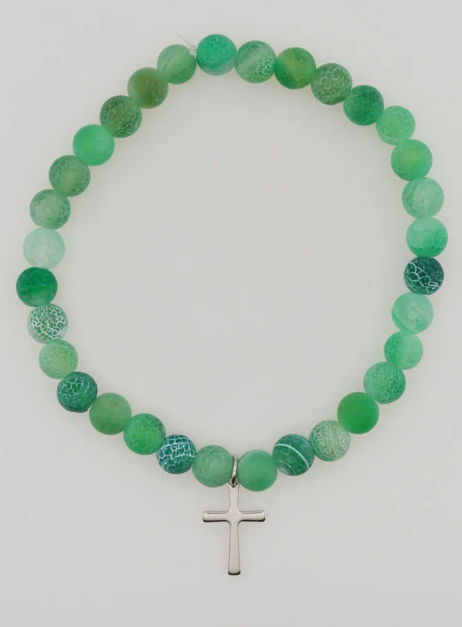 Religiöses Armband mit Kreuz und Achat – Grün (pic 1)