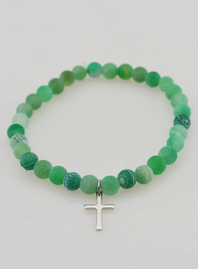 Religiöses Armband mit Kreuz und Achat – Grün (pic 2)