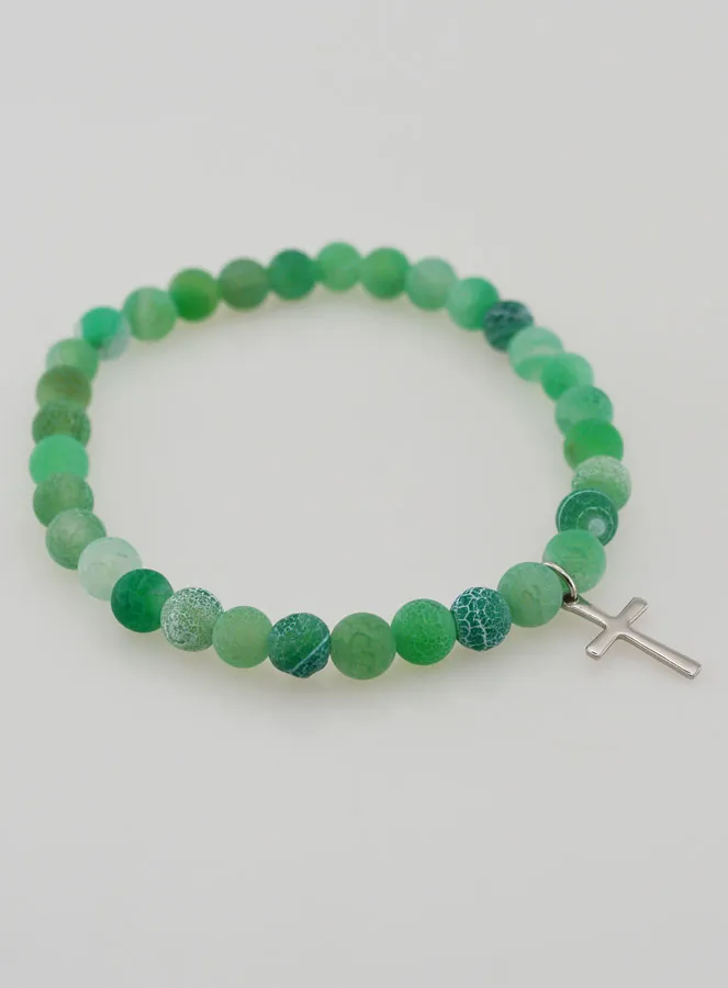 Religiöses Armband mit Kreuz und Achat – Grün (pic 3)