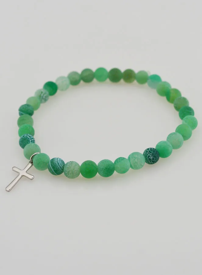 Religiöses Armband mit Kreuz und Achat – Grün (pic 4)