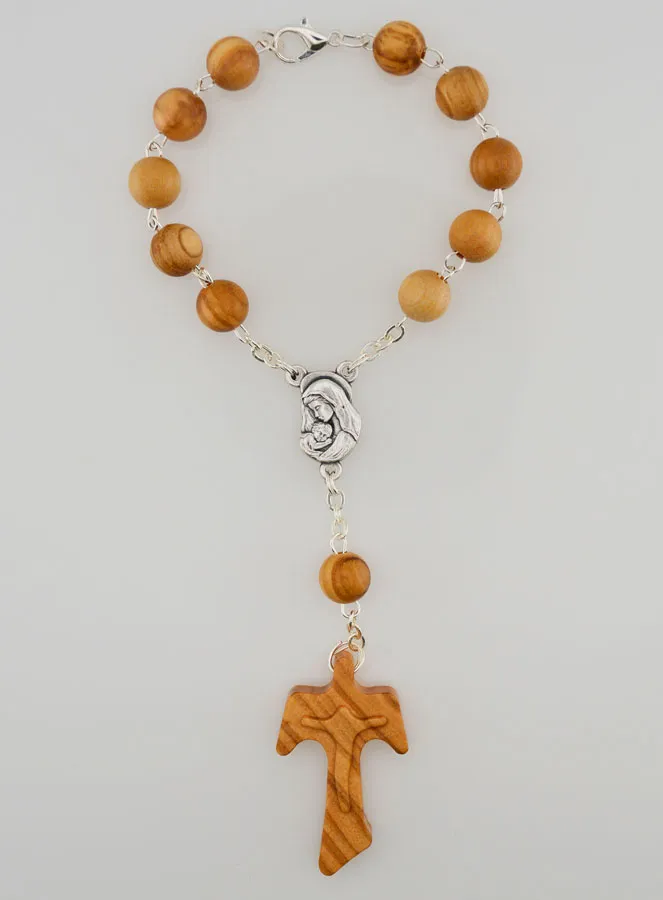 Zehner Rosenkranz aus Olivenholz – Tau-Kreuz (pic 1)
