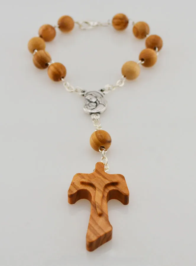 Zehner Rosenkranz aus Olivenholz – Tau-Kreuz (pic 2)