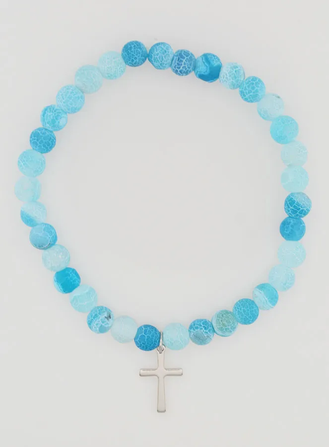Religiöses Armband mit Kreuz und Achat – Blau (pic 1)