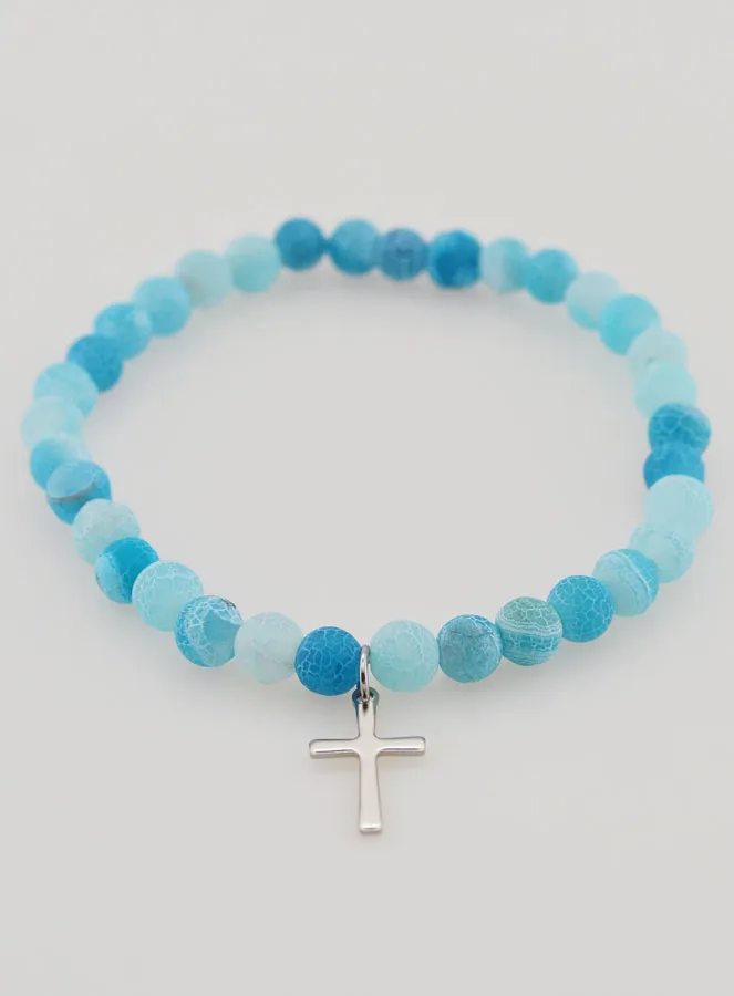 Religiöses Armband mit Kreuz und Achat – Blau (pic 2)