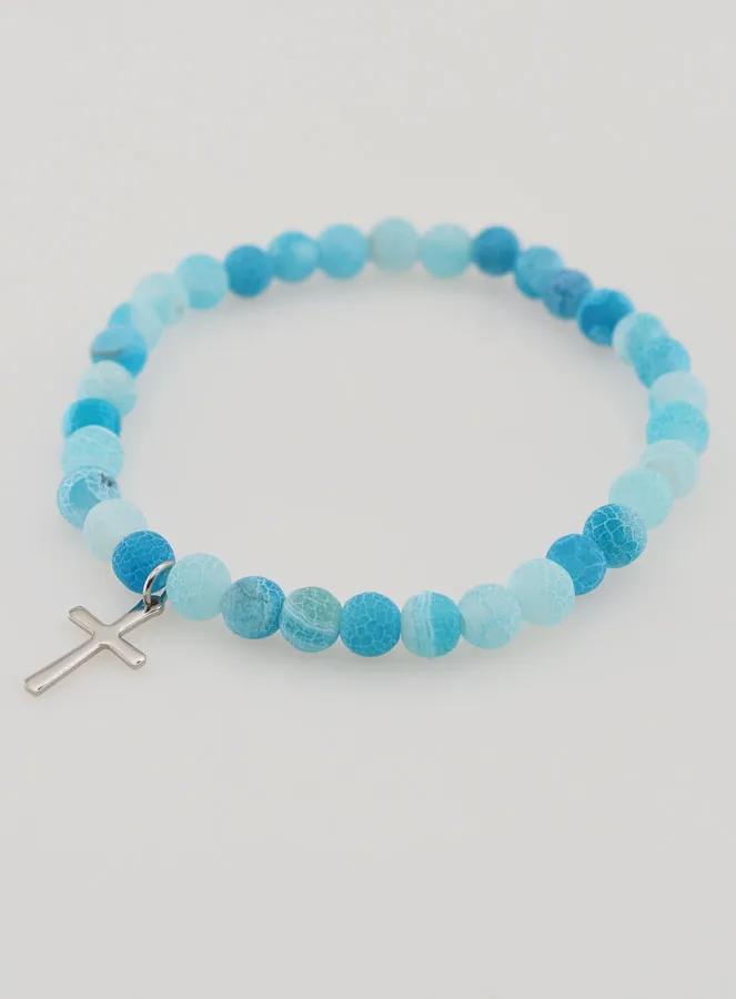 Religiöses Armband mit Kreuz und Achat – Blau (pic 3)