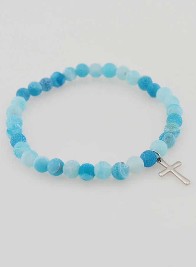 Religiöses Armband mit Kreuz und Achat – Blau (pic 4)