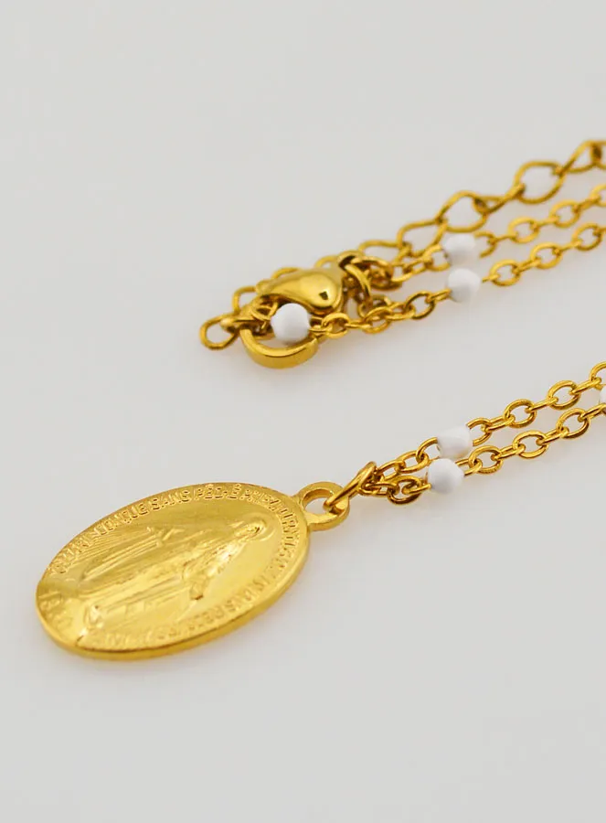 Wundertätige Medaille und Halskette mit Perlen – Weiß (pic 1)