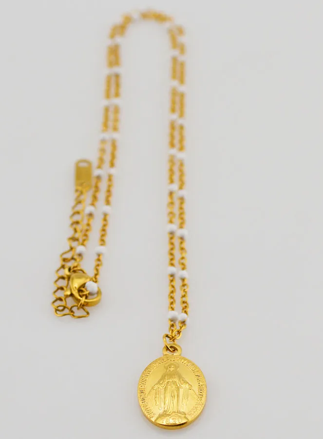 Wundertätige Medaille und Halskette mit Perlen – Weiß (pic 4)