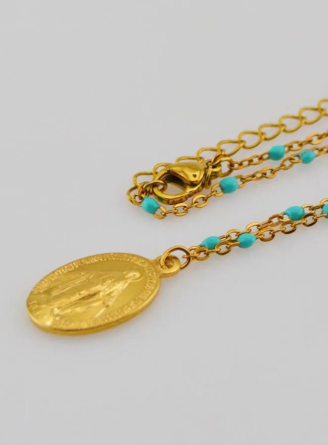 Wundertätige Medaille und Halskette mit Perlen – Türkis (pic 1)