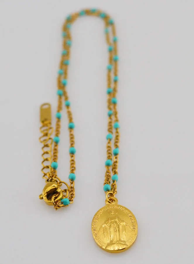 Wundertätige Medaille und Halskette mit Perlen – Türkis (pic 3)