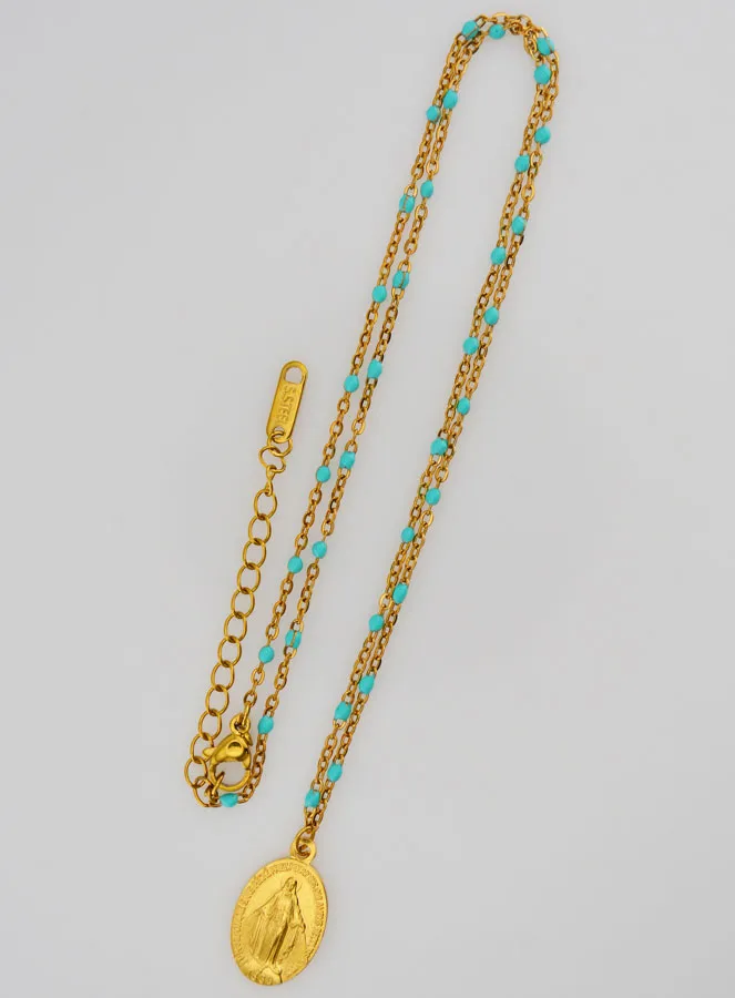 Wundertätige Medaille und Halskette mit Perlen – Türkis (pic 4)