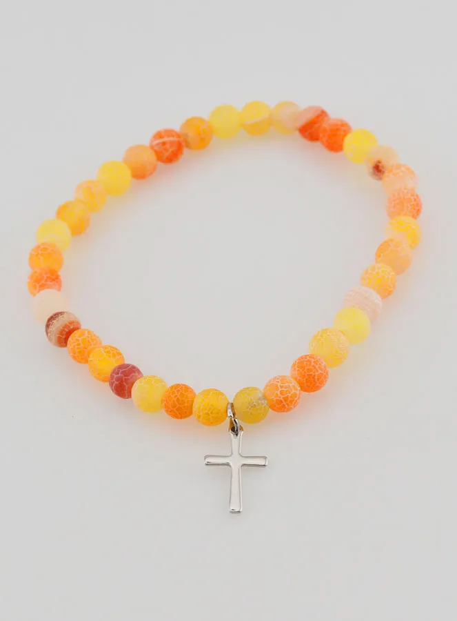 Religiöses Armband mit Kreuz und Achat – Orange (pic 2)