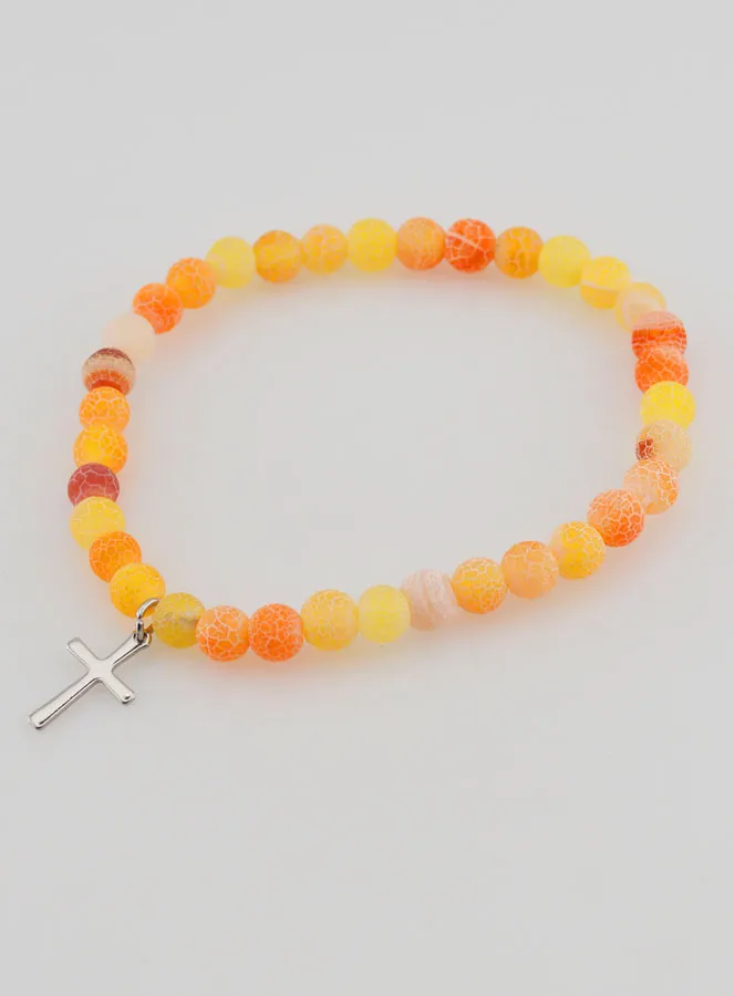 Religiöses Armband mit Kreuz und Achat – Orange (pic 3)