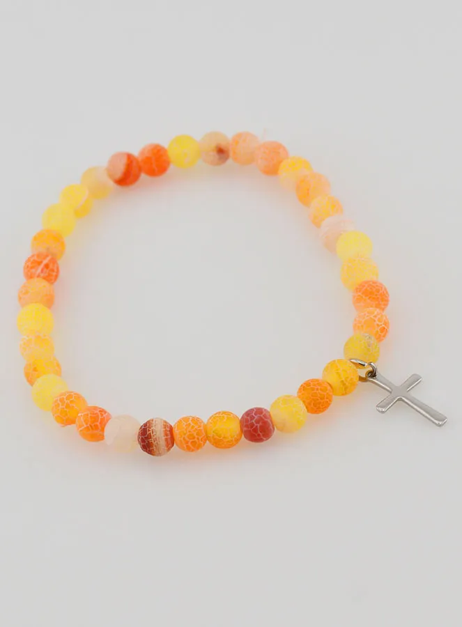 Religiöses Armband mit Kreuz und Achat – Orange (pic 4)