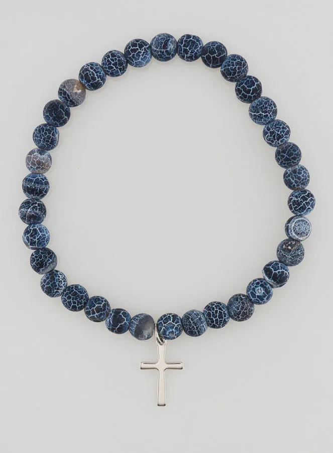 Religiöses Armband mit Kreuz und Achat – Schwarz (pic 1)