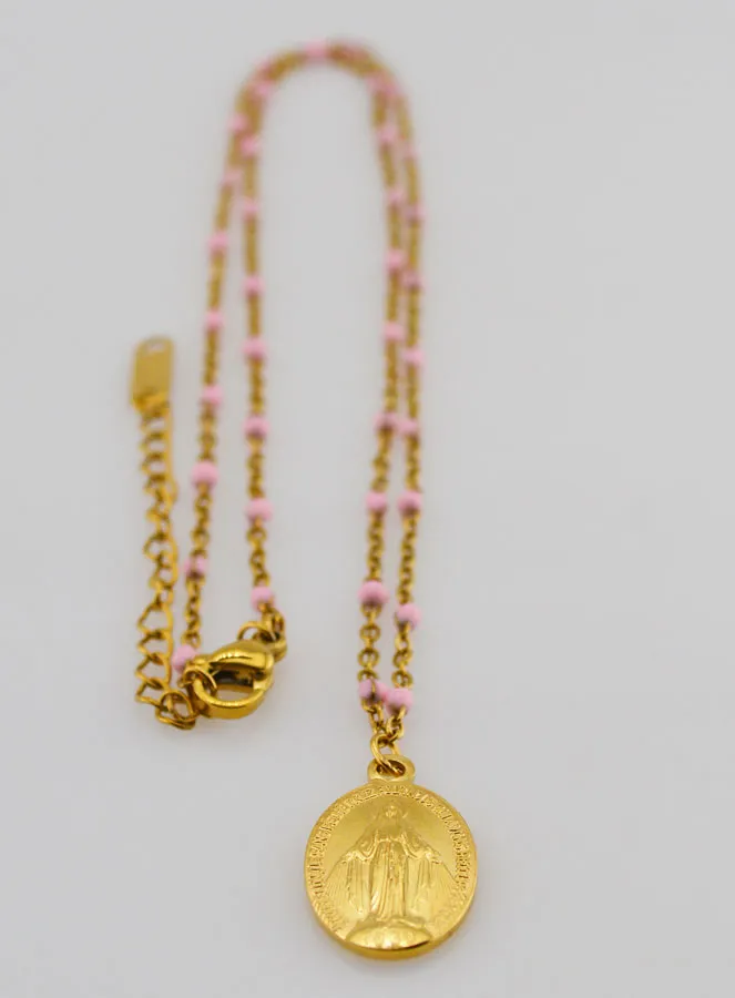 Wunderbare Medaille mit Perlen Kette – Rosa (pic 2)