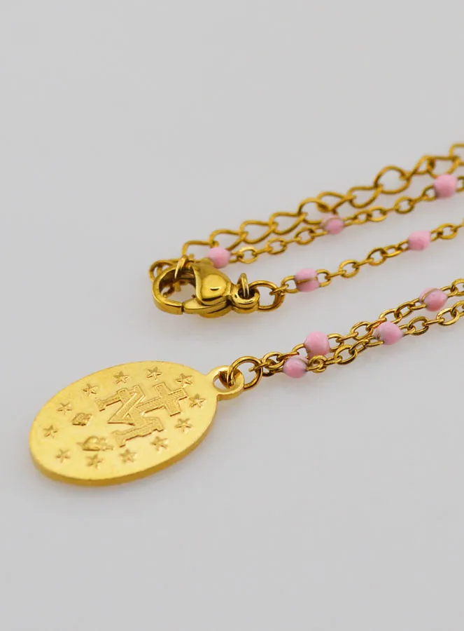 Wunderbare Medaille mit Perlen Kette – Rosa (pic 3)