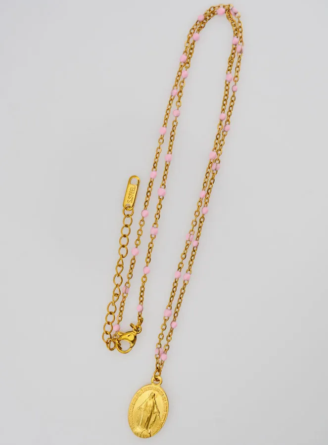 Wunderbare Medaille mit Perlen Kette – Rosa (pic 4)