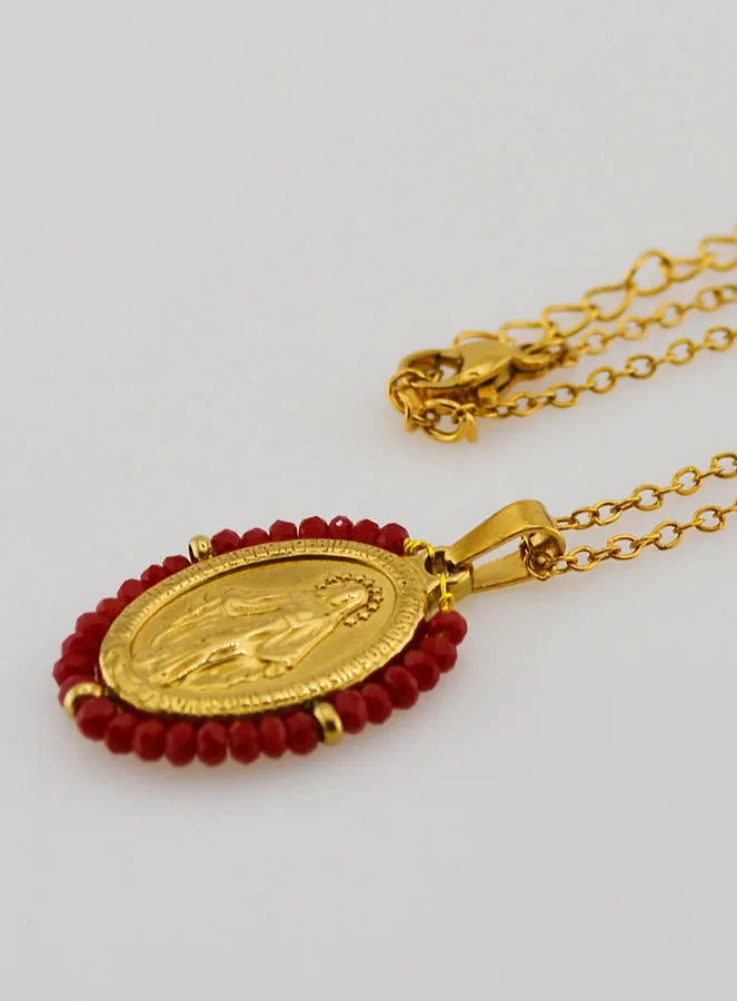 Halskette Wundertätige Medaille – Rote Perlen (pic 1)
