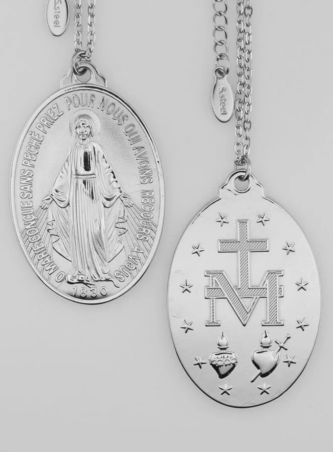 Halskette und Wunderbare Medaille Silberfarben – 40mm (pic 1)