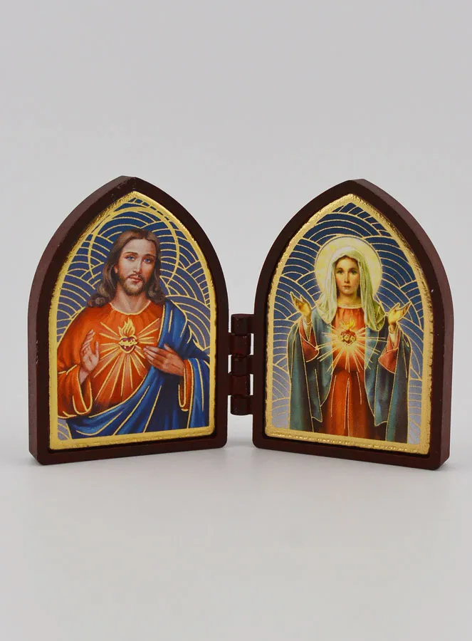 Kleine Diptychon Ikone – Die Heiligen Herzen Jesu und Mariens (pic 1)