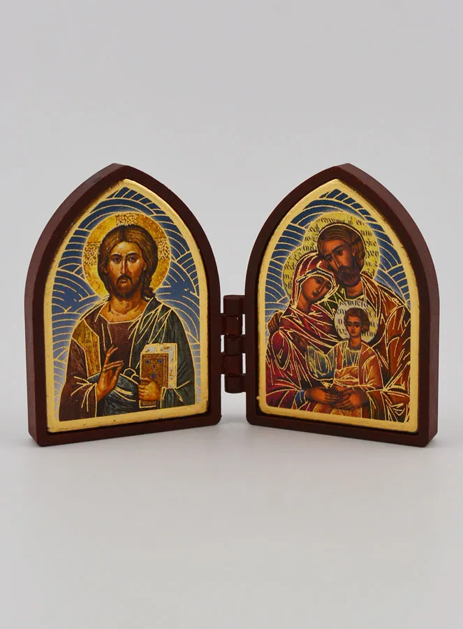 Mini Diptychon Ikone – Christus Pantokrator und Heilige Familie (pic 1)