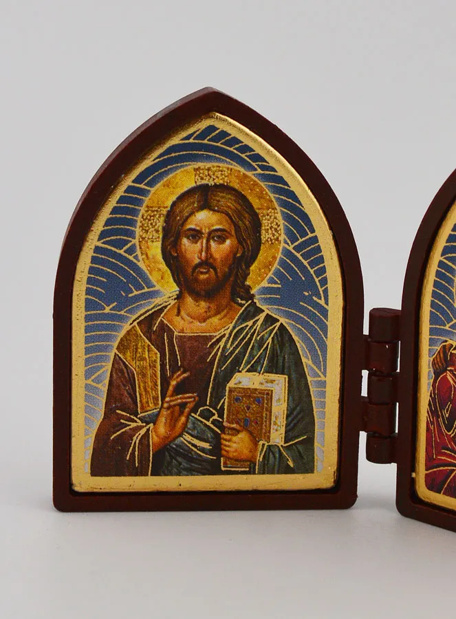 Mini Diptychon Ikone – Christus Pantokrator und Heilige Familie (pic 2)