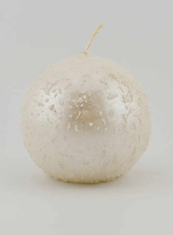 Deko-Kerze in Kugelform mit Glitzer – Perl Weiß (pic 1)