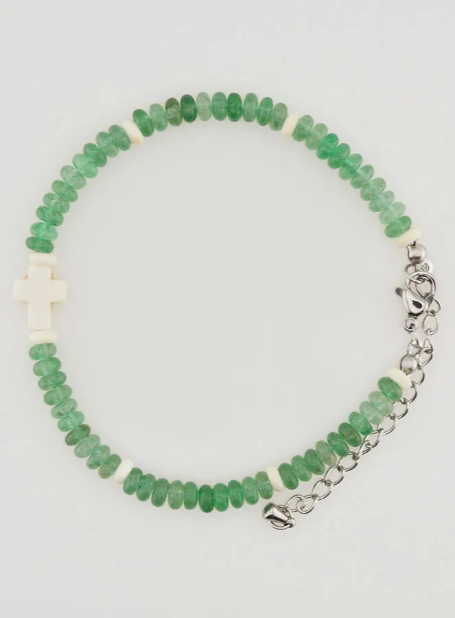 Armband mit Kreuz und Grünen Steinen (pic 1)