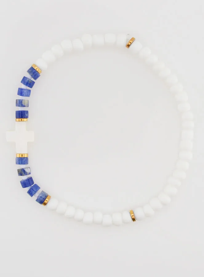 Religiöses Armband aus Stein und Perlmutt – Blau (pic 1)