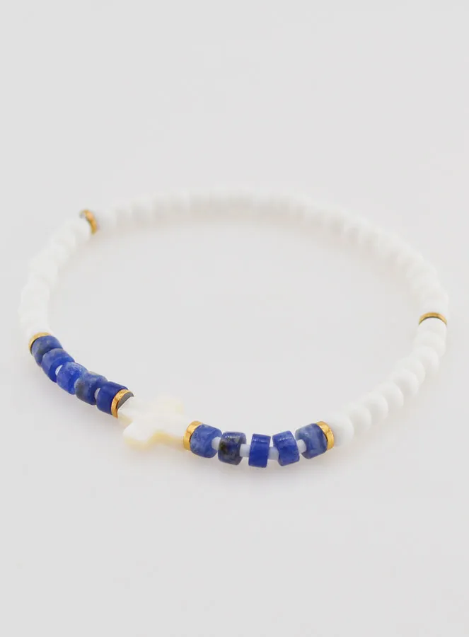 Religiöses Armband aus Stein und Perlmutt – Blau (pic 3)
