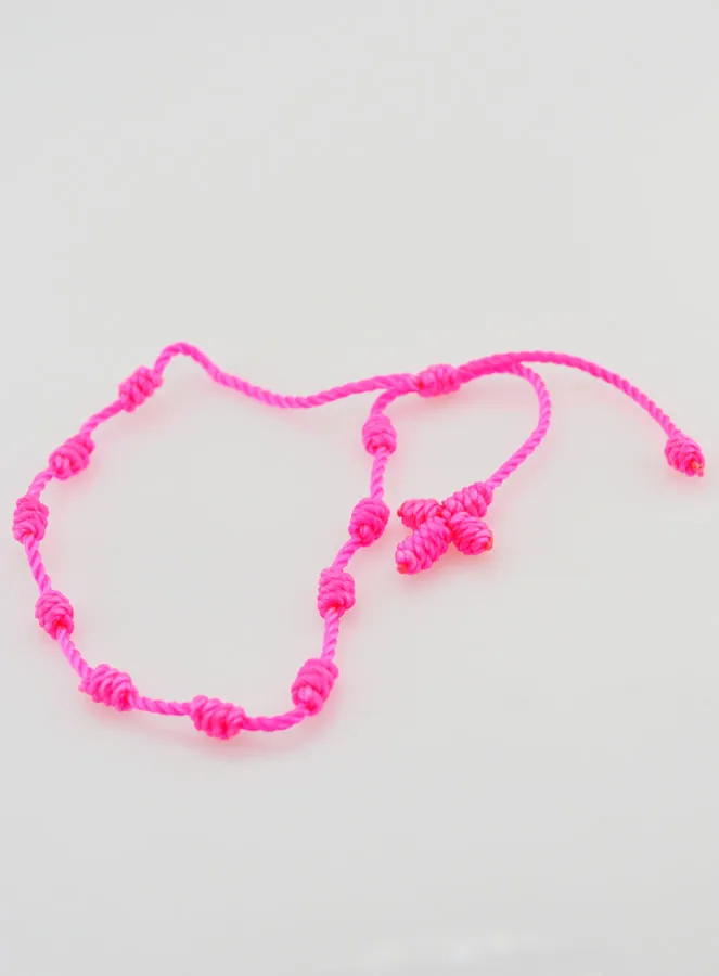Zehner Rosenkranz Armband aus Neon Rosa Kordel (pic 3)
