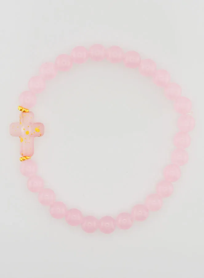 Religiöses Armband mit Kreuz und Rosa Jade (pic 1)