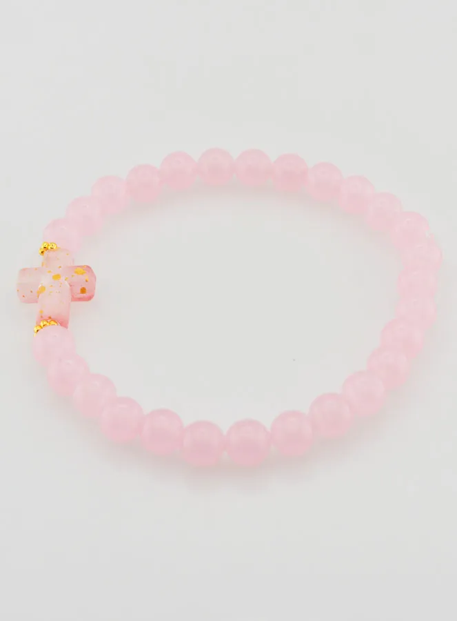 Religiöses Armband mit Kreuz und Rosa Jade (pic 2)