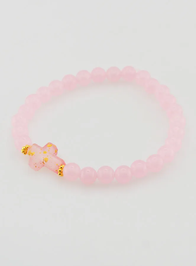 Religiöses Armband mit Kreuz und Rosa Jade (pic 3)
