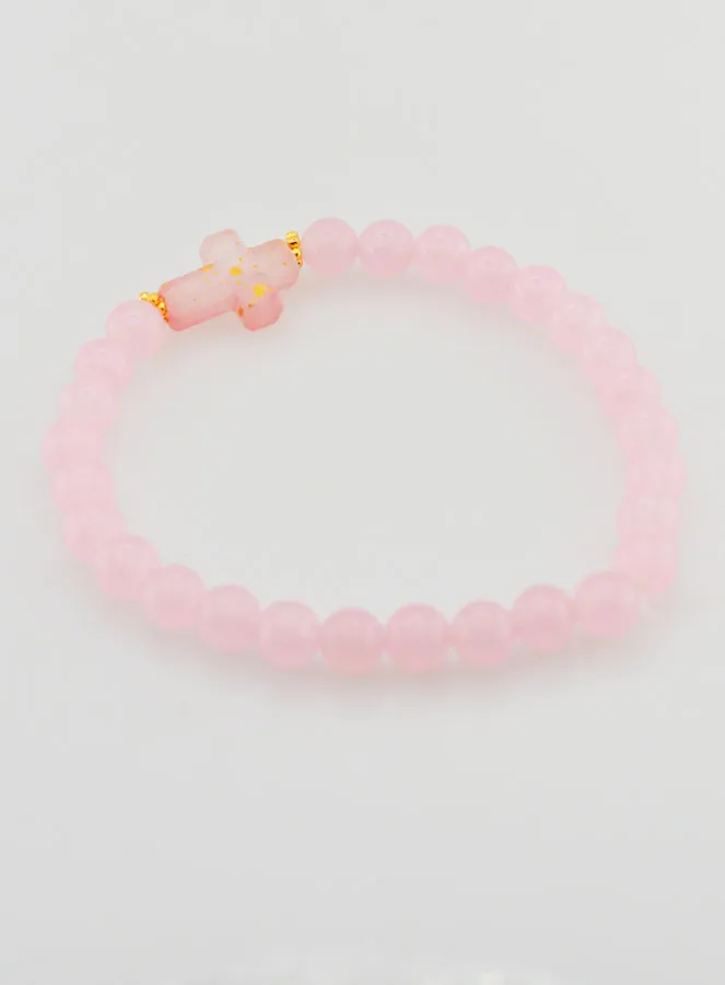 Religiöses Armband mit Kreuz und Rosa Jade (pic 4)