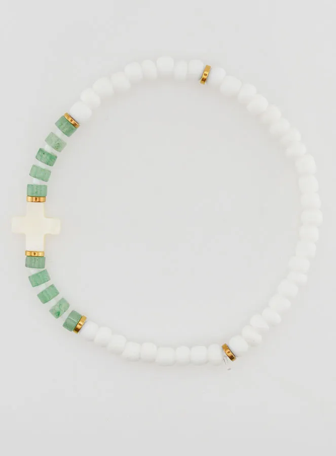 Religiöses Armband aus Stein und Perlmutt – Grün (pic 1)