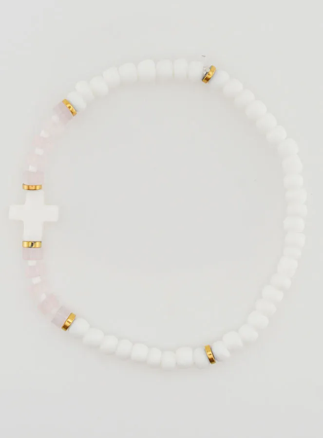 Religiöses Armband aus Stein und Perlmutt – Hell Rosa (pic 1)