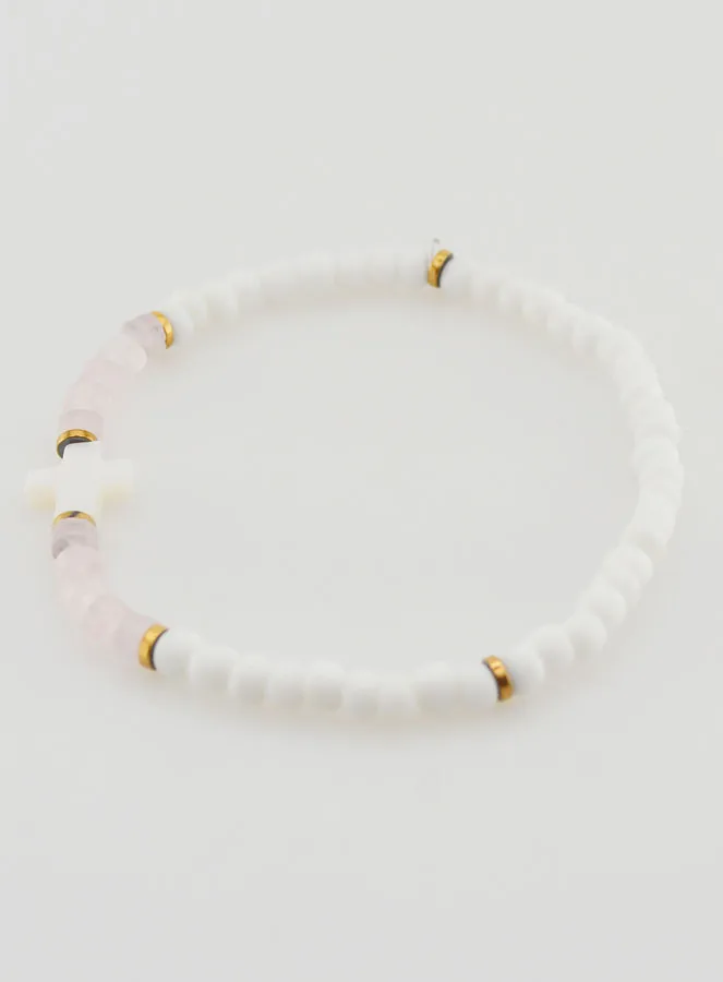 Religiöses Armband aus Stein und Perlmutt – Hell Rosa (pic 2)