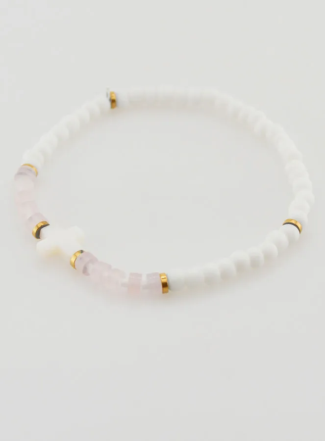 Religiöses Armband aus Stein und Perlmutt – Hell Rosa (pic 3)