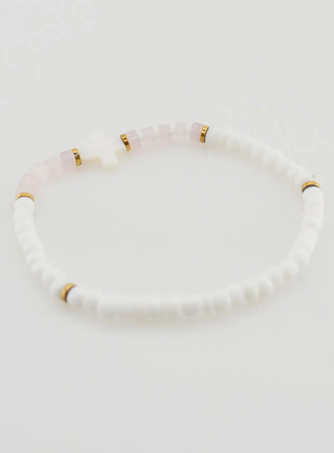 Religiöses Armband aus Stein und Perlmutt – Hell Rosa (pic 4)