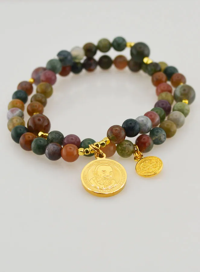 Rosenkranz aus Indischem Achat – Pater Pio und Heiliger Benedikt (pic 2)