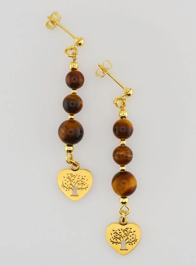 Ohrringe Baum des Lebens aus Tigerauge – Goldfarben (pic 1)