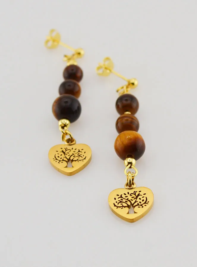 Ohrringe Baum des Lebens aus Tigerauge – Goldfarben (pic 2)