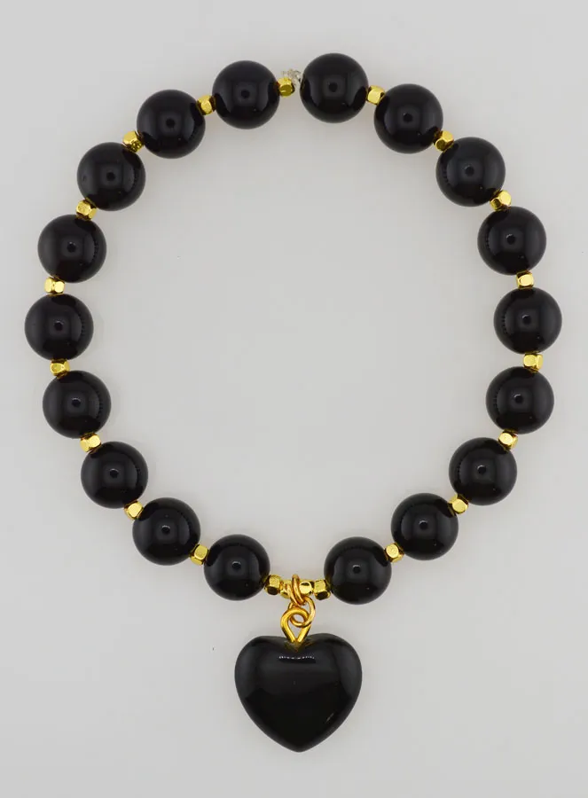 Naturstein Armband mit Herz – Obsidian (pic 1)