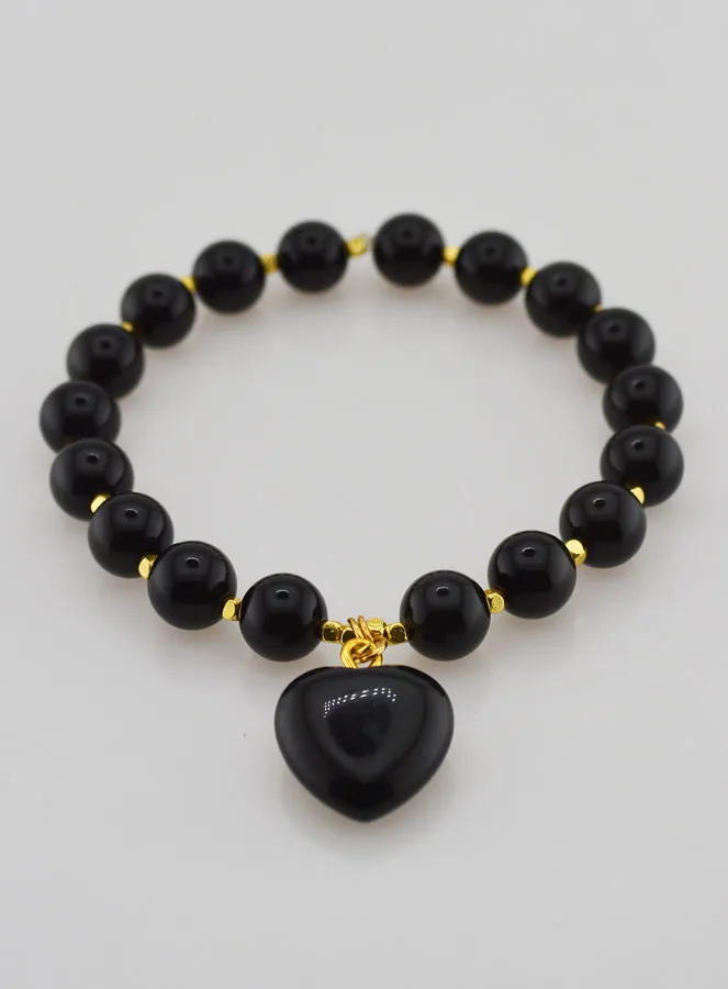 Naturstein Armband mit Herz – Obsidian (pic 2)