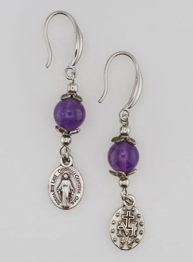 Ohrringe – Wundertätige Medaille und Amethyst (pic 1)
