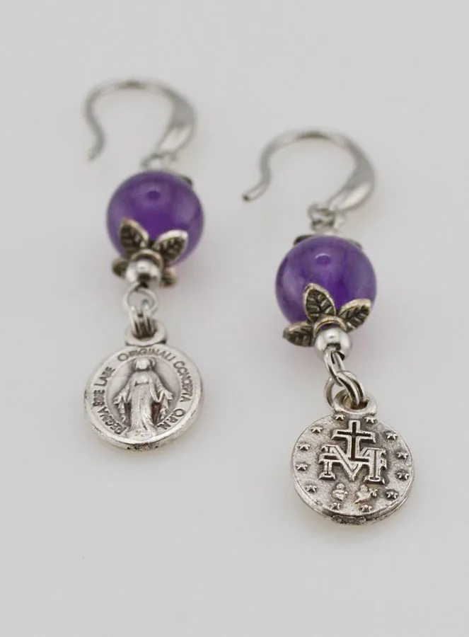 Ohrringe – Wundertätige Medaille und Amethyst (pic 2)